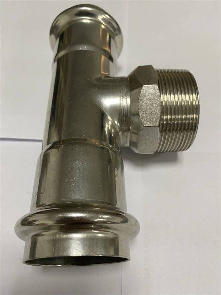 Tee pressato con filettatura maschio in acciaio inossidabile